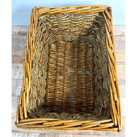 Rectangular Woven Seagrass & Wicker Storage Basket With Rope Accent Decorative O - Picture 3 of 3